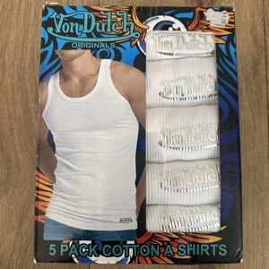 Von Dutch 5 Pack White Cotton Crew Neck A Shirts Tank Top Men's Medium M NEW